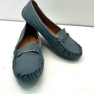 Lucky Brand Abeeku Blue Canvas Driving Moccasin Loafer Flat Sz 10M Metal Buckle